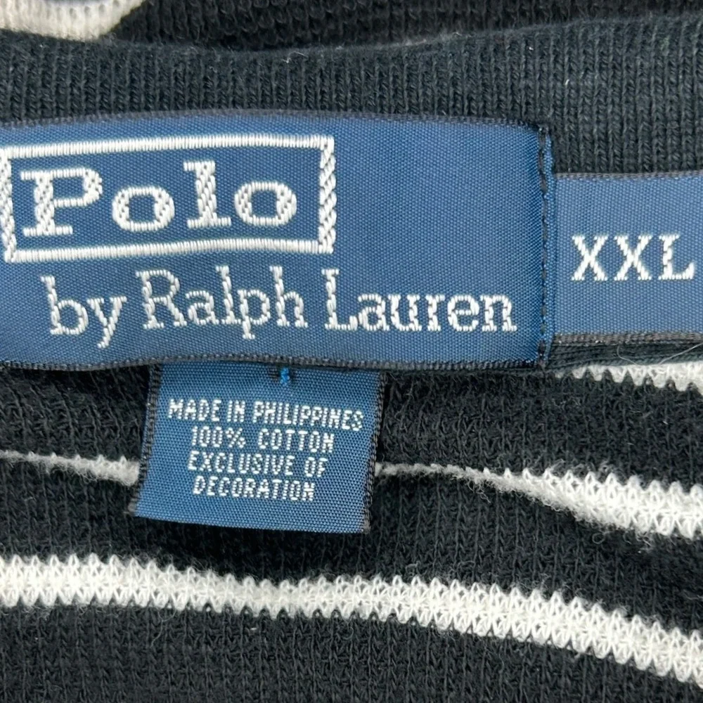 Polo Ralph Lauren Knit Polo Shirt XXL Black White Striped Cotton Short Sleeve